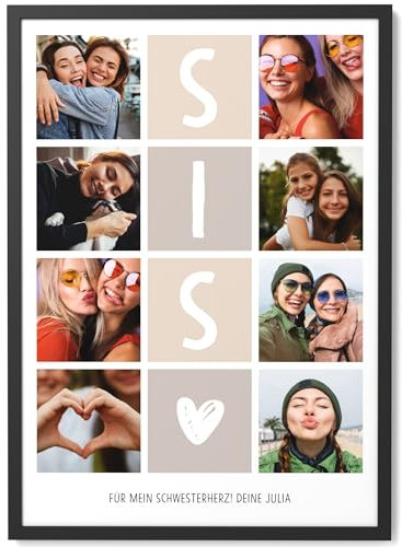 Papierschmiede® Fotogeschenke | Schwester Geschenke mit Foto | Personalisierte Geschenke für Sis zum Geburtstag | Fotodruck Geschenk für Geschwister | Geschenk Sister Familie | SIS 8 Bilder