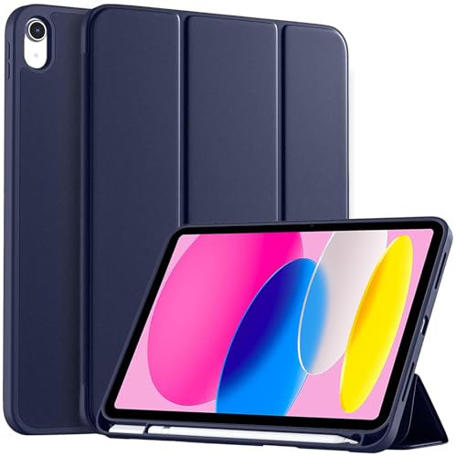 EspZanthic Coque pour iPad 11ème 2025 11 Pouces/ 10ème Génération 10,9 Pouces 2022, Étui avec Rangement de Stylet, Housse Antichoc avec Bords en TPU, Veille/Réveil Auto, Bleu Marine