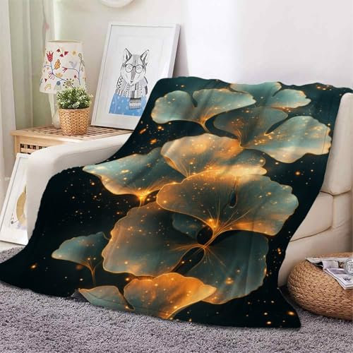 YZQGLHP Decke Ginkgo Kuscheldecke Sternenlicht Decken Weiche Ueberwurfdecke 150x200 cm Flauschig Flanell Wohndecke als Sofadecke Reisedecke Ganzjahresdecke
