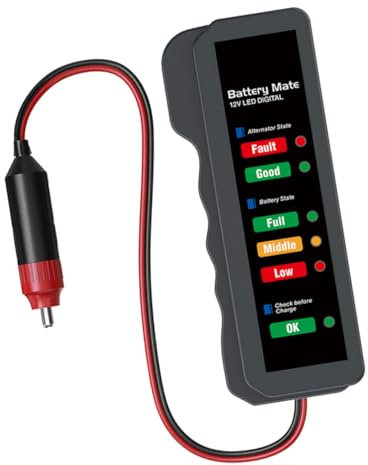 YOSADIER Probador de Batería de Coche Medidor y Analizador de Batería Detector de Estado de Carga con LED Sin Batería