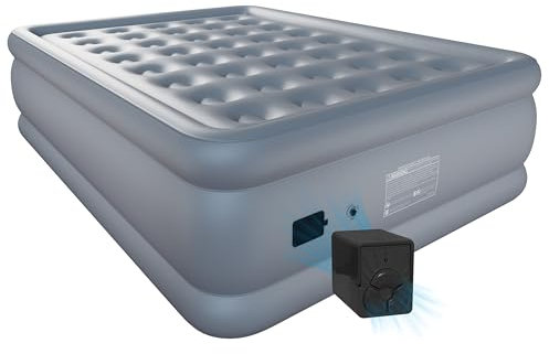 HikerSKY Selbstaufblasendes Luftbett für 2 Personen mit kabelloser Batteriepumpe und Stoffoberfläche (Grau, 202x153x54cm)