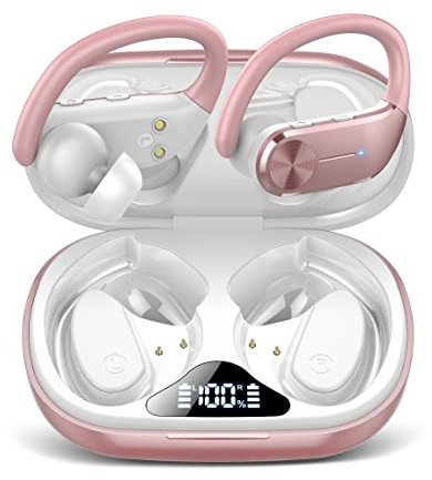 Bluetooth Kopfhörer Sport, in Ear Kopfhörer Kabellos Bluetooth 5.3 mit HD Mic, 68 Std Spielzeit, Dual LED-Anzeige, Herausragender Sound, Comfort Fit, IP8 Wasserdicht Ohrhörer für Sport mit Ohrhaken