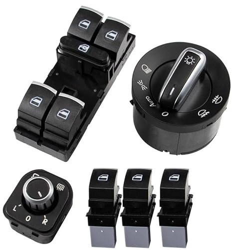 Frawacy 6 Stücke Fensterheber Schalter Scheinwerfer Lichtschalter Fenster Spiegel Set Kompatibel mit Jetta Mk5 VW Golf 5 6 Passat B6 3C Golf Mk5 Mk6 Ersatz für 5ND959565A 5ND959857
