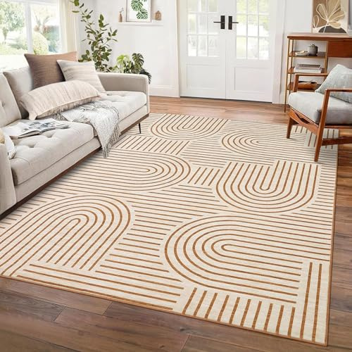 LuxFocus Moderner Geometrischer Teppich Wohnzimmer 160x230 cm Orange | ca. 6mm Ultradünn, waschbar, minimalistischer Kurzflor-Teppich für Schlafzimmer Büro, rutschfest, pflegeleicht, faltbar