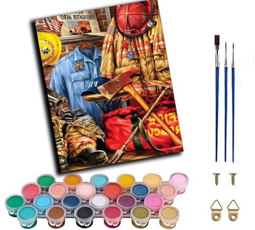 WANGWANGMIAO Paint by Numbers for Adults Firefighter Clothes Axe- Painting by Numbers for Beginner,DIY Acrylic Oil Paints Canvas Kits for Home Wall Decor Gifts 16X20 Inch,Without Frame