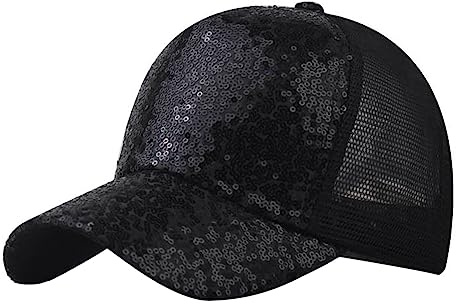 Glitzer Baseball Cap Damen Silber Rote Basecap Herren Mit Pailletten Metallic Glänzend Mesh Baseballkappe Sport Outdoor Sonnenschutz Karneval Performance Mütze 70er 80er Hut Kappen Schwarz Himmelblau