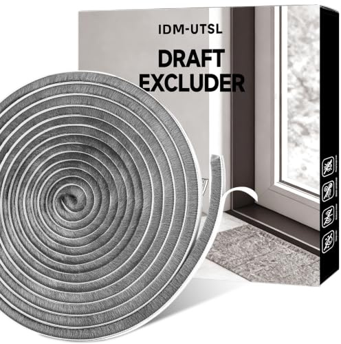 Draught Excluder for Doors and Windows, Grey, 9mm x 9mm x 6M | Self Adhesive Brush Weather Stripping,High Density Pile Seal Strip for Sliding Door- Windproof, Soundproof & Energy Saving
