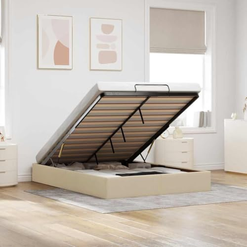 Hommdiy Ottoman-Bett mit Stauraum ohne Matratze Creme 140x190 cm Stoff