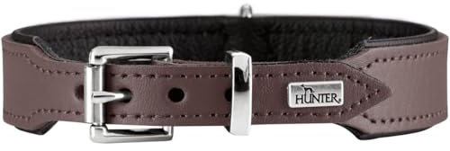 HUNTER Hundehalsband BASIC, Farbe: braun/schwarz, Pflegeleichtes Spaltleder, Raffinierte Nahtführung, Dezentes Design, Größe: 37