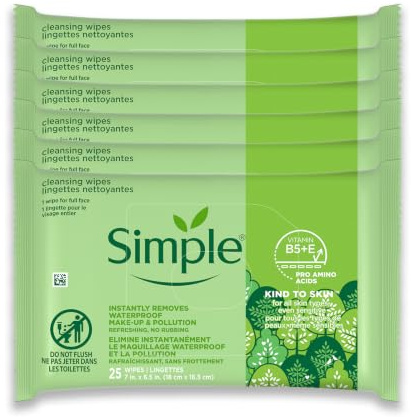 Simple Cleansing Facial Wipes (Boxed 6 packs x 25 wipes) Total 150 Wipes