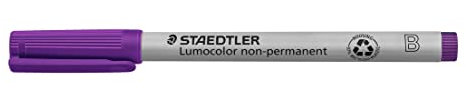 STAEDTLER Universalstift Lumocolor non-permanent, violett, breite Keilspitze ca. 1,0 - 2,5 mm, feucht abwischbar, für fast alle Oberflächen, 10 violette Folienstifte im Kartonetui, 312-6