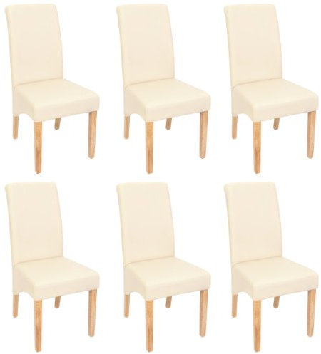 Mendler 6er-Set Esszimmerstuhl M37 - Kunstleder matt, Creme, helle Füße