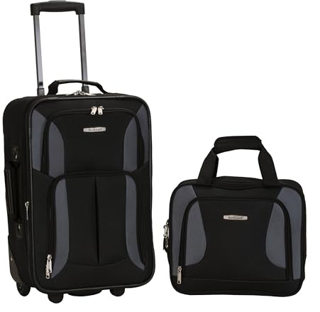 Rockland Fashion Softside 2 Piece Luggage Set, Expandable, (14 Tote/19 Upright), Black Gray
