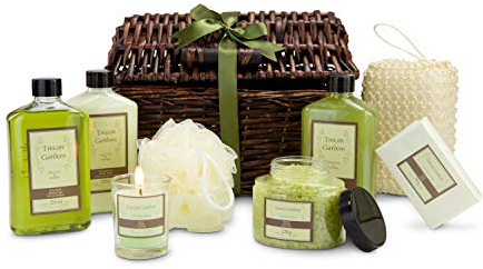 Römer Wellness Geschenkset: Arezzo XXL, 9-teilig inkl. Duschgel, Bodylotion, Schaumbad, Kerze, Badesalz, Seife, Sisal- und Meshschwamm im Korb; Aloe Vera; Valentinstag; ca. 28 x 27 x 19 cm
