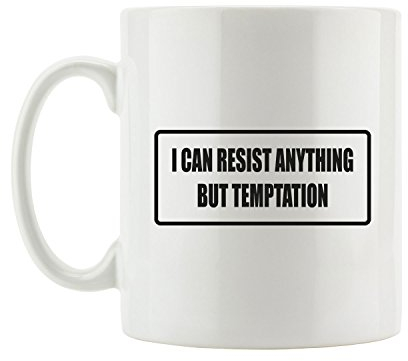 Pixxprint J.Roxx I can Resist Anything but Temptation Fun Tasse, ca. 300ml Fassungsvermögen, Keramik Weiß, Spülmaschinenfest