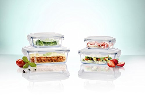 Click´n Store Original Glas Frischhaltedosen-Set, 8tlg., #802250 | 100% luft- und wasserdicht, hitzebeständig bis 400 Grad, rechteckig