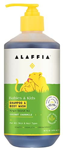 Alaffia EveryDay Coconut Shampoo & Body Wash - Babies and Kids, Gentle and Non-Irritating Support for Soft Hair and Skin with Yarrow and Chamomile, Fair Trade, Coconut Chamomile 16 Fl Oz
