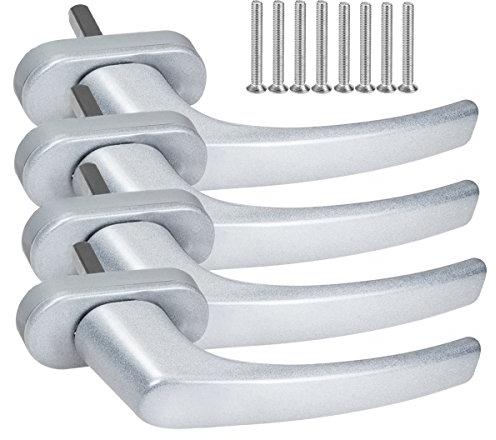 4 x Alu Fenstergriff in Silber F1 - Stiftlänge 40mm