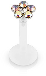 Tapsi´s Coolbodyart® Piercing Labret Lippenpiercing Bioflex Zirkonia 8mm Aurora Borealis