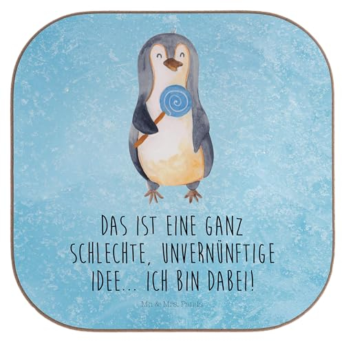 Mr. & Mrs. Panda Untersetzer Gläser Pinguin Lolli - Geschenk, Ganove, Süßigkeiten, Niedlich, Kind, Spruch, Holz