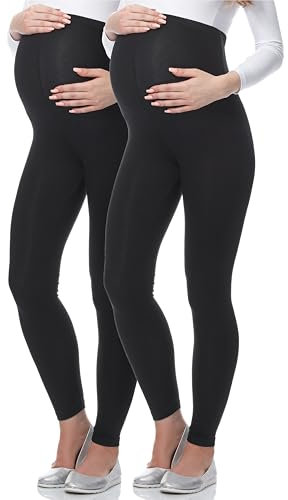 Be Mammy Lange Umstandsleggings aus Viskose Leggings Blickdicht Damen, Maternity Clothing, Ideal für die Schwangerschaft BE-02 2er Pack (Schwarz/Schwarz, L)