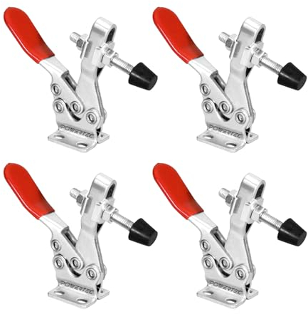 POWERTEC 20326 Knebelklemme, 227 kg Haltekapazität, 225D Schnellspanner, horizontale Klemmen mit rutschfester Gummi-Druckspitze für Holzbearbeitungsvorrichtungen und Vorrichtungen, Schweißen,