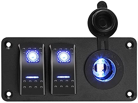 Panneau Commutation étanche Pour Bateau 2 interrupteurs à bascule + Trou Allume Cigare - Montage Pour Voiture, Bateau, Camion, Camping Car, Caravane (2 Vitesses)