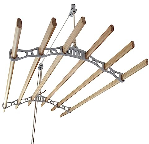 MonsterShop 2 m Deckentrockner aus Holz Kleidetrockner Wäschetrockner Trockner Deckenwäschetrockner im Viktoranischer Stil -Weiß