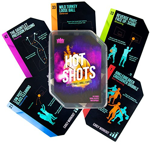Hot Shots Basketball Drill Cards | 64 Waterproof Plastic Cards | Includes 45 Guided Drills, 9 Archetype Workouts, 5 Games, & 5 Info Cards | Great for Skills Training & Coaching in Youth & Adult Sports