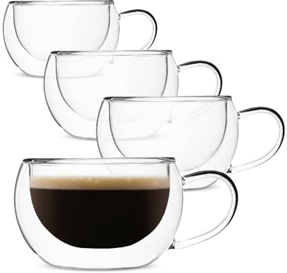 Brew To A Tea - Isolierte Kaffeetassen, 4er Set (9 oz, 270 ml), doppelwandige Glas Teetassen, Kaffeetassen, Latte Tassen, Cappuccino Tassen