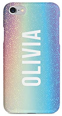 Tirita Personalised Compatible with iPhone 7/8 / SE 2020 / SE 2022 Hard Case Cover PRINTED GLITTER, NOT REAL GLITTER Holographic Iridescent Print Rainbow Psychedelic Pastel Colours Customised