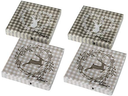 Servietten Papier Motiv Hirsch beige kariert 3 lagig 4er Set
