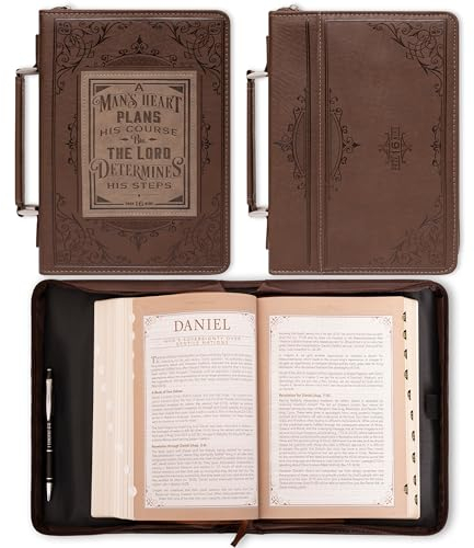 Christian Art Gifts Braune Kunstleder-Bibelhülle | Ein Mans Heart – Sprüche 16:9 | Große Bibelhülle Buchhülle für Herren/Damen