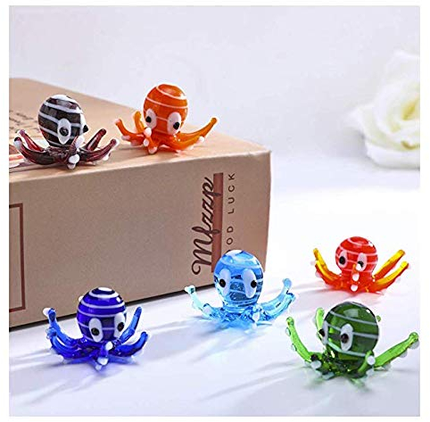 Mehrfarbige Oktopus Kunstglasfigur geblasene Mini Meerestiere, 6er Set