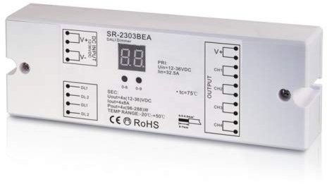 YULED SR-2303BEA DALI DT6 LED Controller Decoder 4-Kanal 4x8A max. 32A Adresse einstellbar 12-36V R-G-B-W für LED Streifen oder Niedervolt Lampen LED-Leuchten Dimmer…