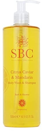 SBC Skincare Citrus Caviar & Mandarin Body Wash & Shampoo - 500ml | 2-in-1 Shower Gel And Shampoo With Vitamin C and E | Vegan Friendly | SLS Free