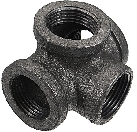 TuToy 1/2 '3/4' 1 'Raccordo Per Tubi A 4 Vie Ferro Malleabile Connettore Di Raccordo Femmina A T Con Uscita Laterale Nera - 1/2 Pollice