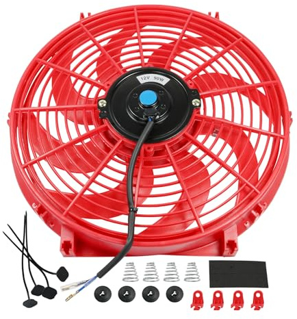 JDMSPEED Ventilateur universel fin pour radiateur électrique Push Pull 12 V Rouge 35,6 cm