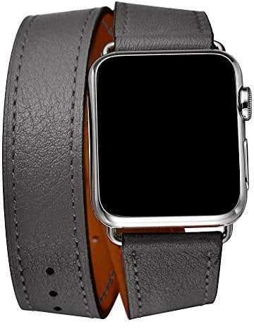 Aergood Leather Strap,Compatible with Apple Watch Replacement 38mm 40mm 41mm 42mm 44mm 45mm Genuine Leather Band for iwatch Series 7 6 5 4 3 2 1 SE (42/44/45mm, Double Tour-Black)