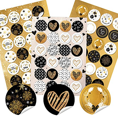 Logbuch-Verlag Weihnachtssticker SET 3 x 24 selbstklebende Aufkleber Weihnachtsmotive Weihnachtsgrüße Herzen schwarz gold weiß