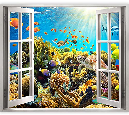 murando 3D WANDILLUSION Wandbild Natur Fototapete Poster XXL Fensterblick Vlies Leinwand Panorama Bilder Dekoration Ozean Korallenriff 140x100 cm b-A-0002-c-a