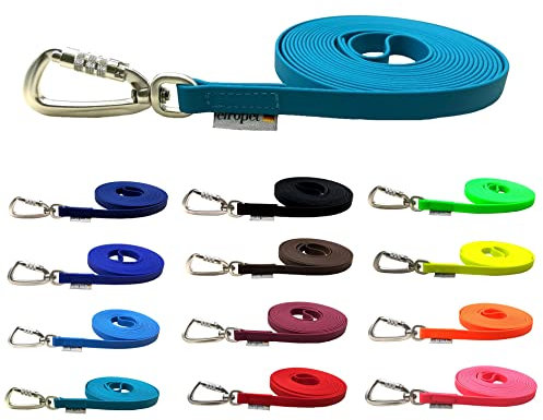 Schleppleine Biothane Hundeleine große Hunde 1m / 2m / 3m / 5m / 10m / 15m Sicherheitshaken (5m MIT Handschlaufe, Petrol)