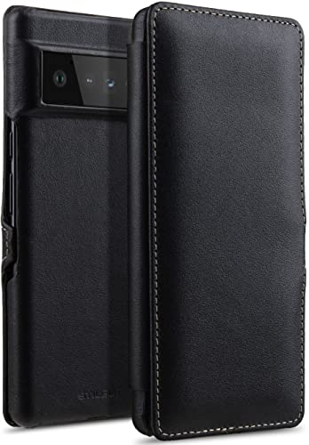 STILGUT Book Case kompatibel mit Google Pixel 6 Pro Hülle aus Leder mit Clip-Verschluss, Lederhülle, Klapphülle, Handyhülle - Schwarz Nappa