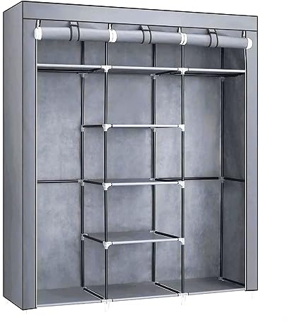 AMOS Fabric Canvas Wardrobe with Zipped Doors Clothes Foldable Closet Storage With Shelves,Grey