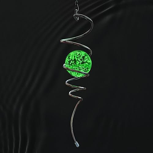 Eiryhope Glow in The Dark Gazing Ball Spiral Tail - Wind Spinner Stabilizer with Glow Glass Ball & Swivel Hook, Hanging Garden Decoration Sun Catcher Rainbow Maker Decor for lndoor Outdoor 13 Height