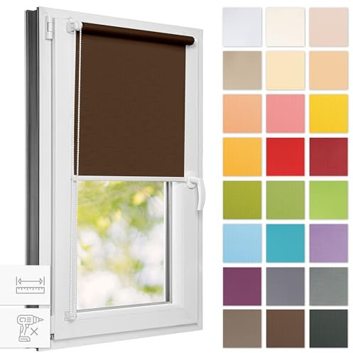 Estika Rollo für Fenster ohne Bohren - 80cm x 220cm - Schokolade - 25 Stofffarben, Klemmfix Montage, Fensterrollos für innen, Sichtschutz für Fenster und Balkontür (80 cm Stoffbreite)