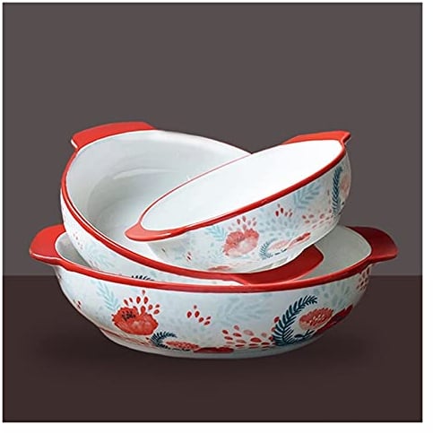 SERUMY Lasagnera da Forno Set di bakeware Rotondo, Ceramica in Ceramica a 3 Pezzi, Piatto di casseruola con Manico, padelle di Lasagna for Cucinare, Cena Torta, Cucina Lasagnere