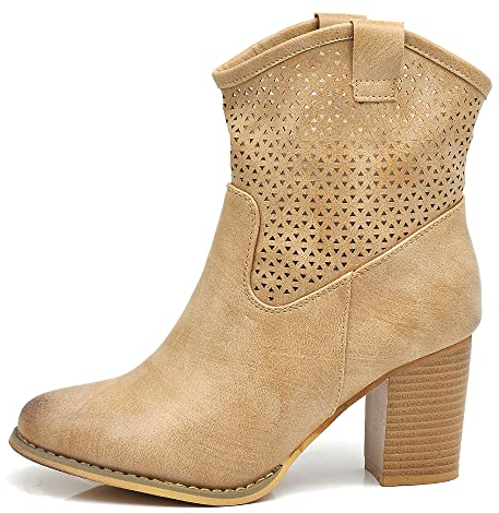 IF Fashion Scarpe Stivali Stivaletti Alla Caviglia Camperos Texani Tacco da Donna G633 beige N.40