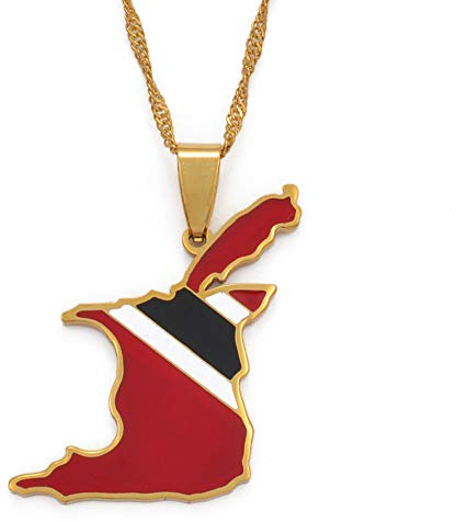 Stylish-Art Trinidad And Tobago With Flag Map Fashion Pendant Necklaces,Necklaces Amulets For Women And Men,Hip Hop Style Party, Gold,45Cm Chain