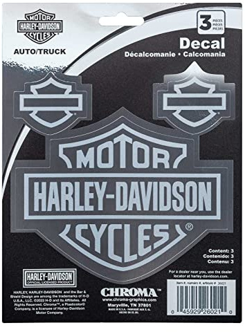 CHROMA 26021 Harley-Davidson Bar & Shield Logo efecto cromado 3 piezas calcomanías – Plata – 6 x 8 pulgadas